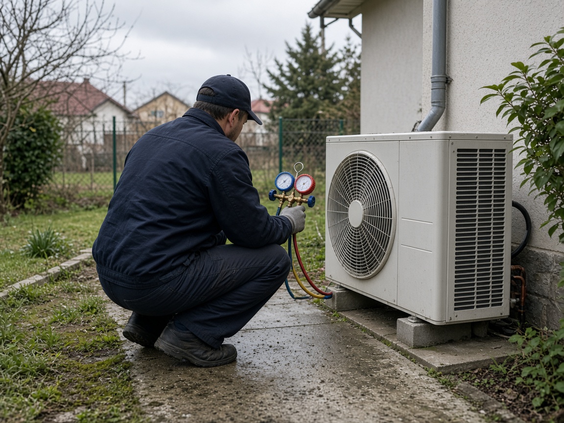 Revizie de sezon pe o unitate exterioară în Băicoi