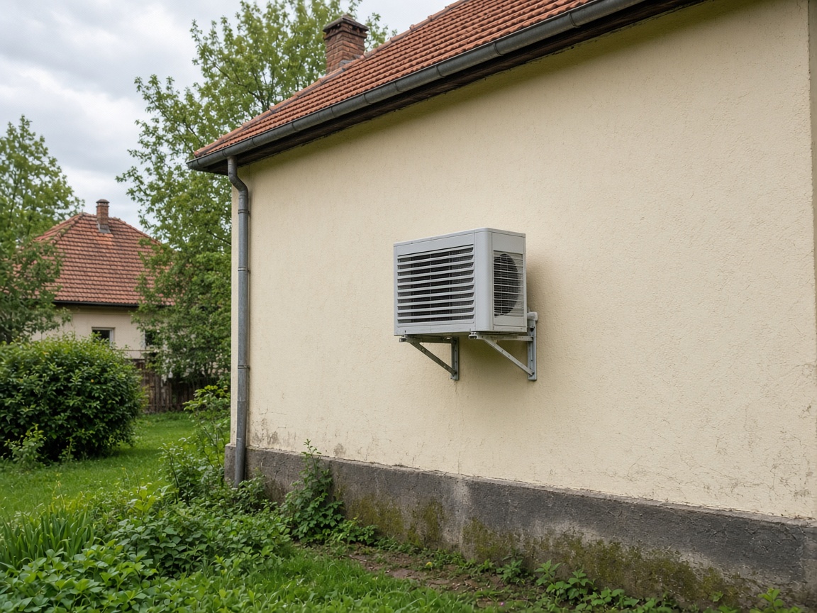Unitate exterioară montată pe peretele unei case din Ploiești