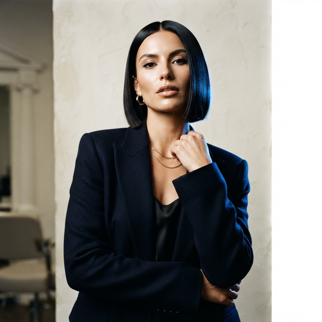 Portret editorial cu o tunsoare modernă realizată la ALMA studio