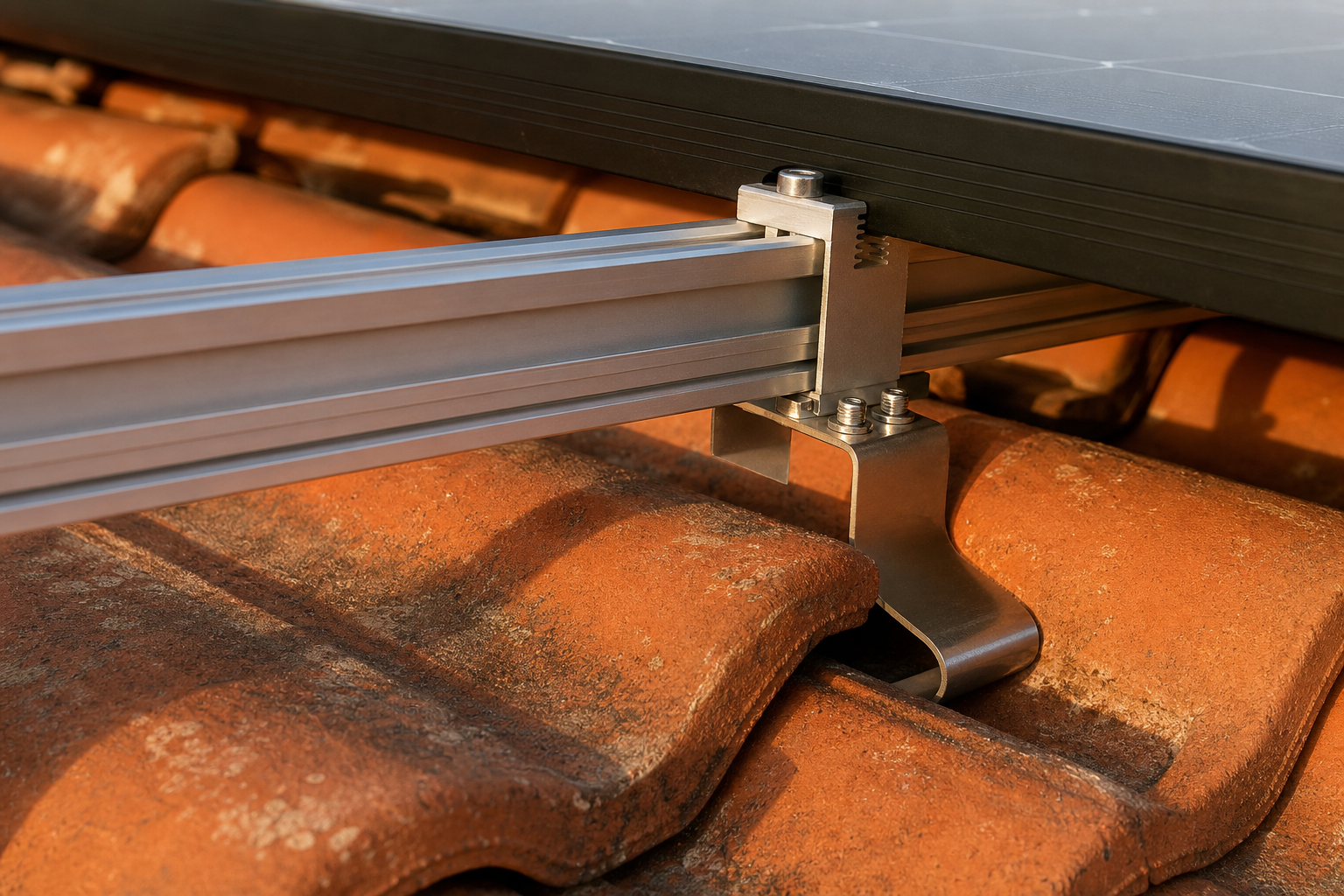Cârlige de prindere pe țiglă și șină de aluminiu, fără găuri prin învelitoare