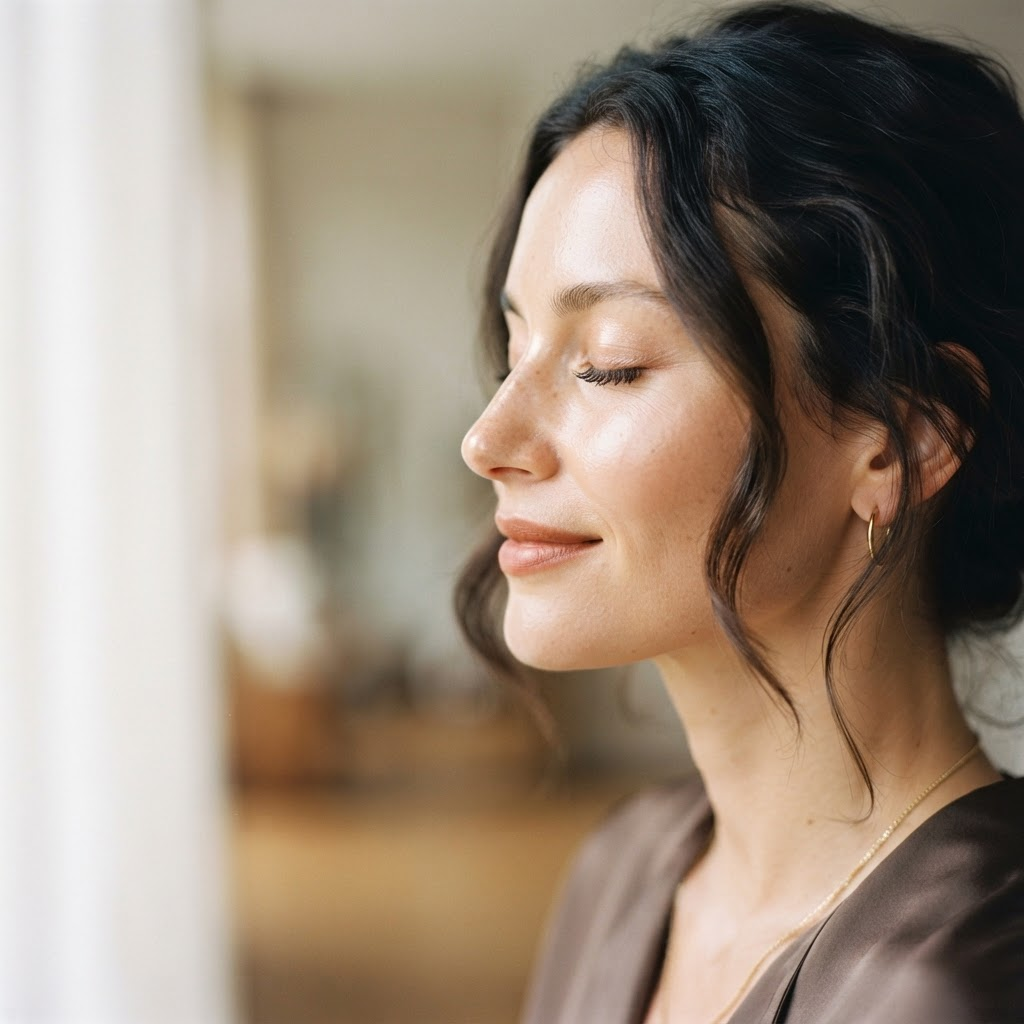 Portret editorial al unei femei cu ten luminos, lumină naturală difuză
