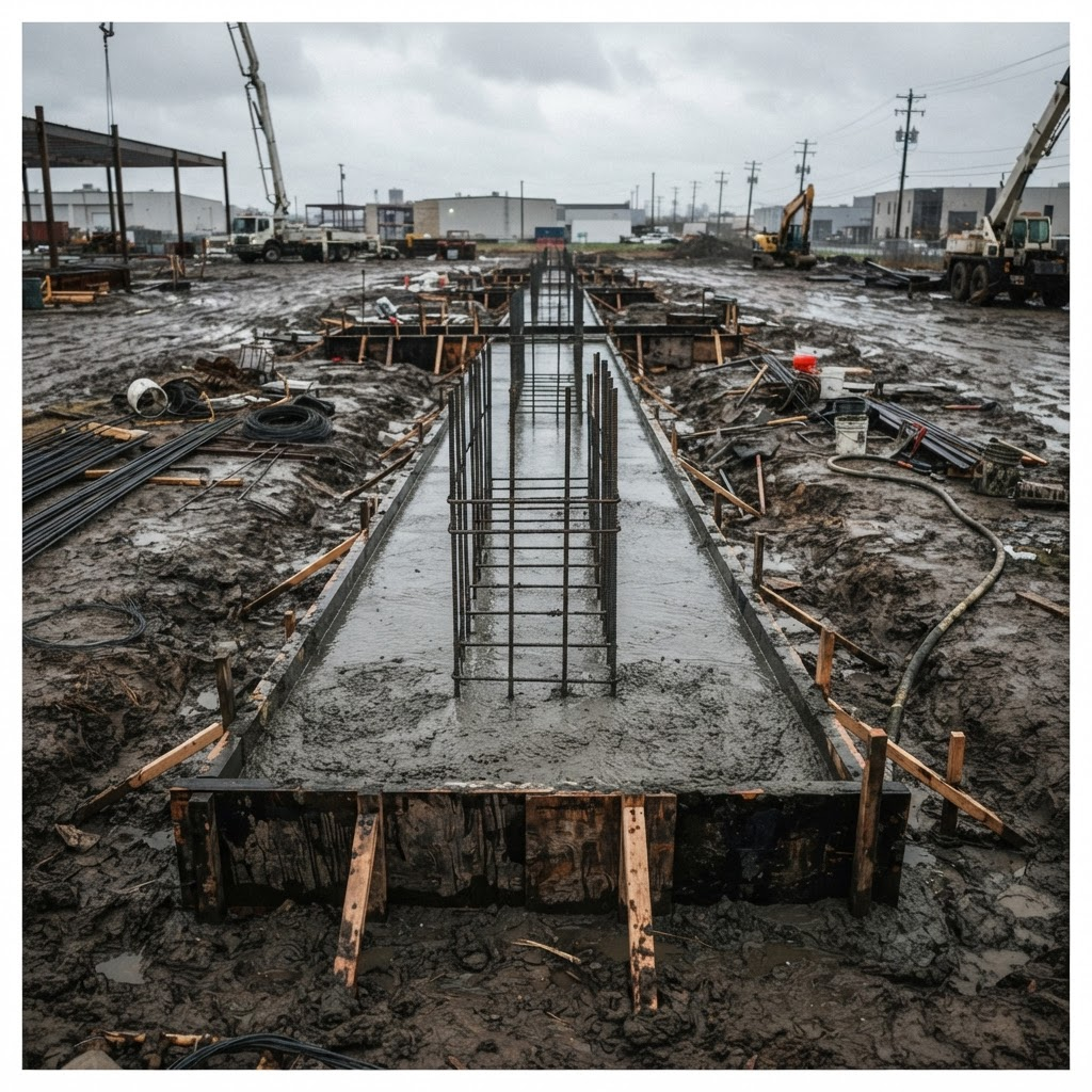 Fundație din beton armat turnată pe teren în Chinteni