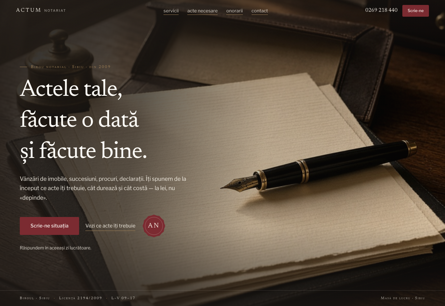 Model de site pentru Cabinet notarial — captură ACTUM