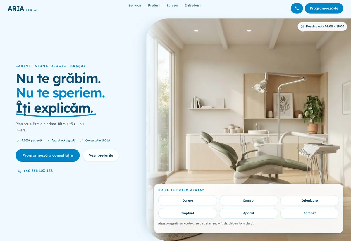 Model de site pentru Cabinet stomatologic — captură ARIA DENTAL