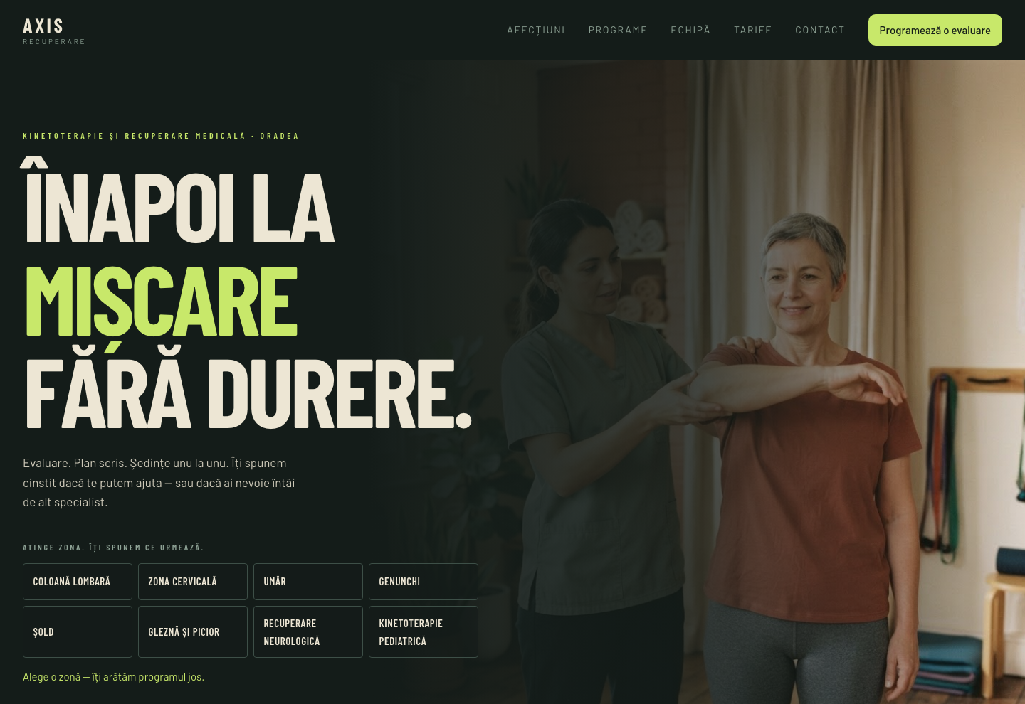 Model de site pentru Kinetoterapie — captură AXIS