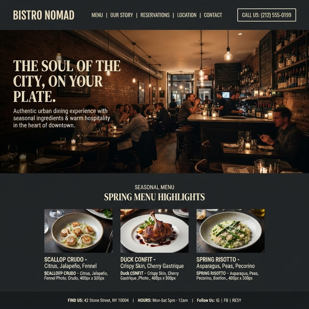 Previzualizare site BISTRO NOMAD — Bistro urban