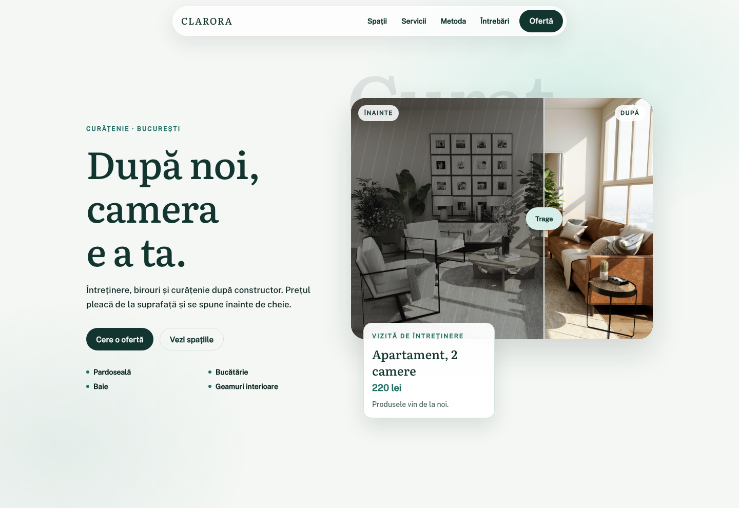 Model de site pentru Curățenie — captură CLARORA