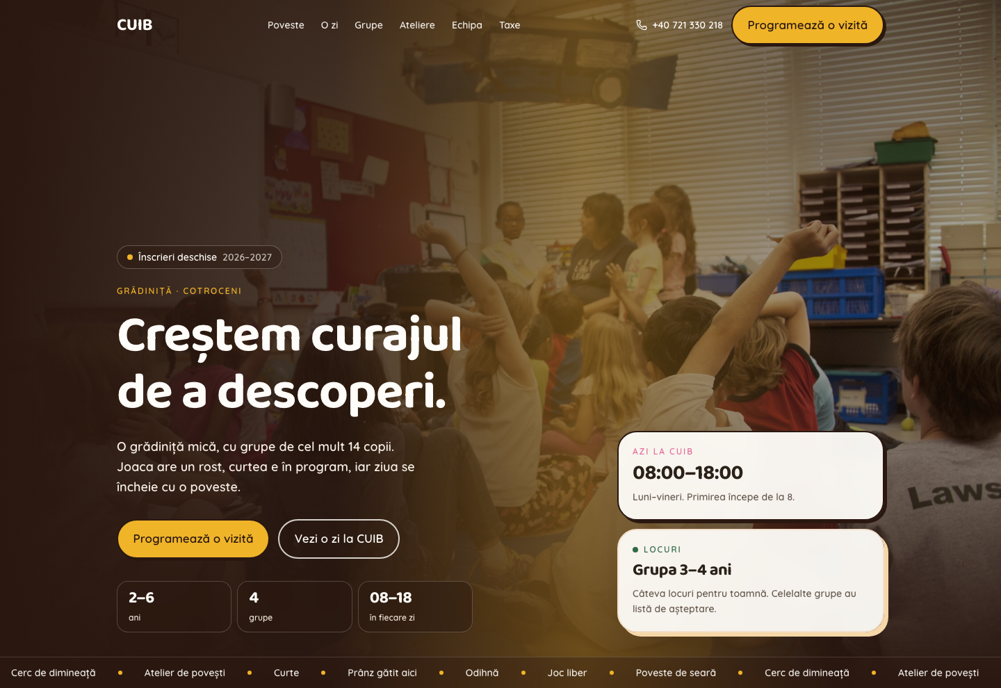 Model de site pentru Grădiniță — captură CUIB