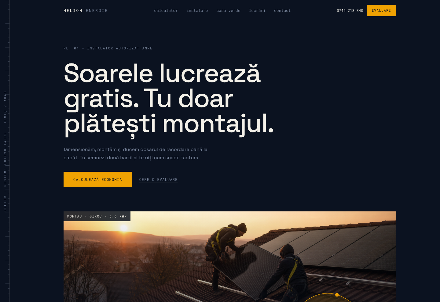 Model de site pentru Sisteme fotovoltaice — captură HELIOM