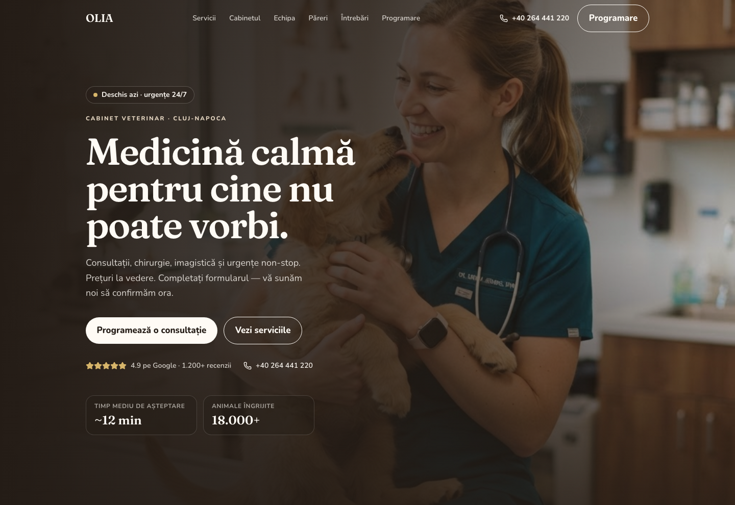 Model de site pentru Cabinet veterinar — captură OLIA