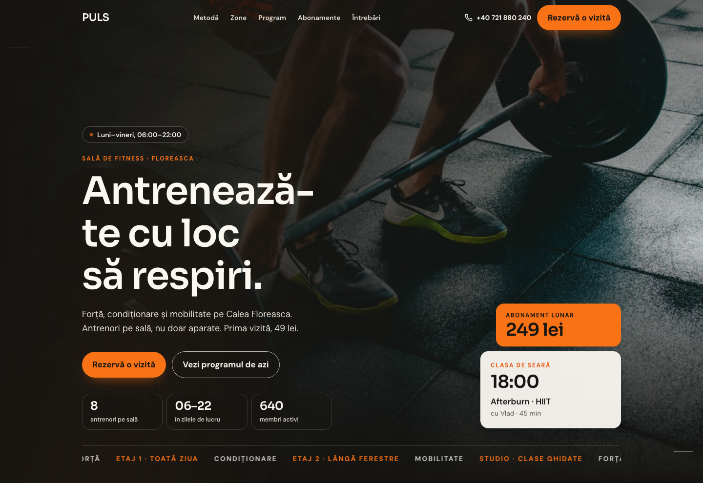 Model de site pentru Sală de fitness — captură PULS