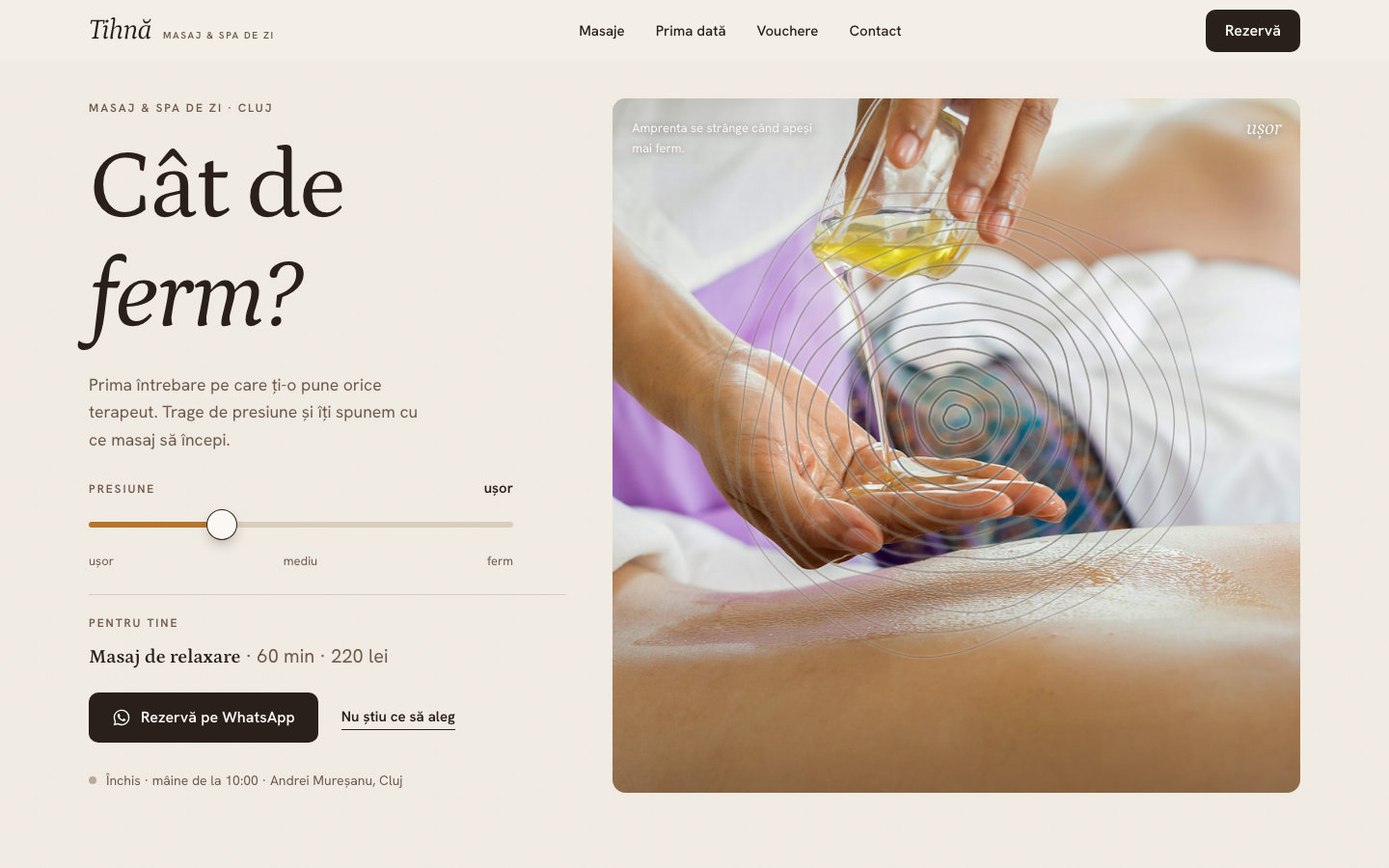 Model de site pentru Masaj și spa — captură TIHNĂ