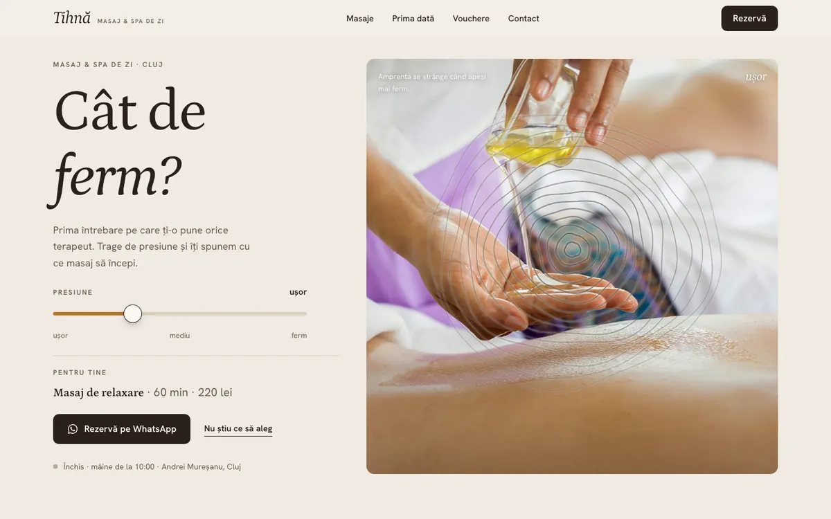 Model de site pentru Masaj și spa — captură TIHNĂ