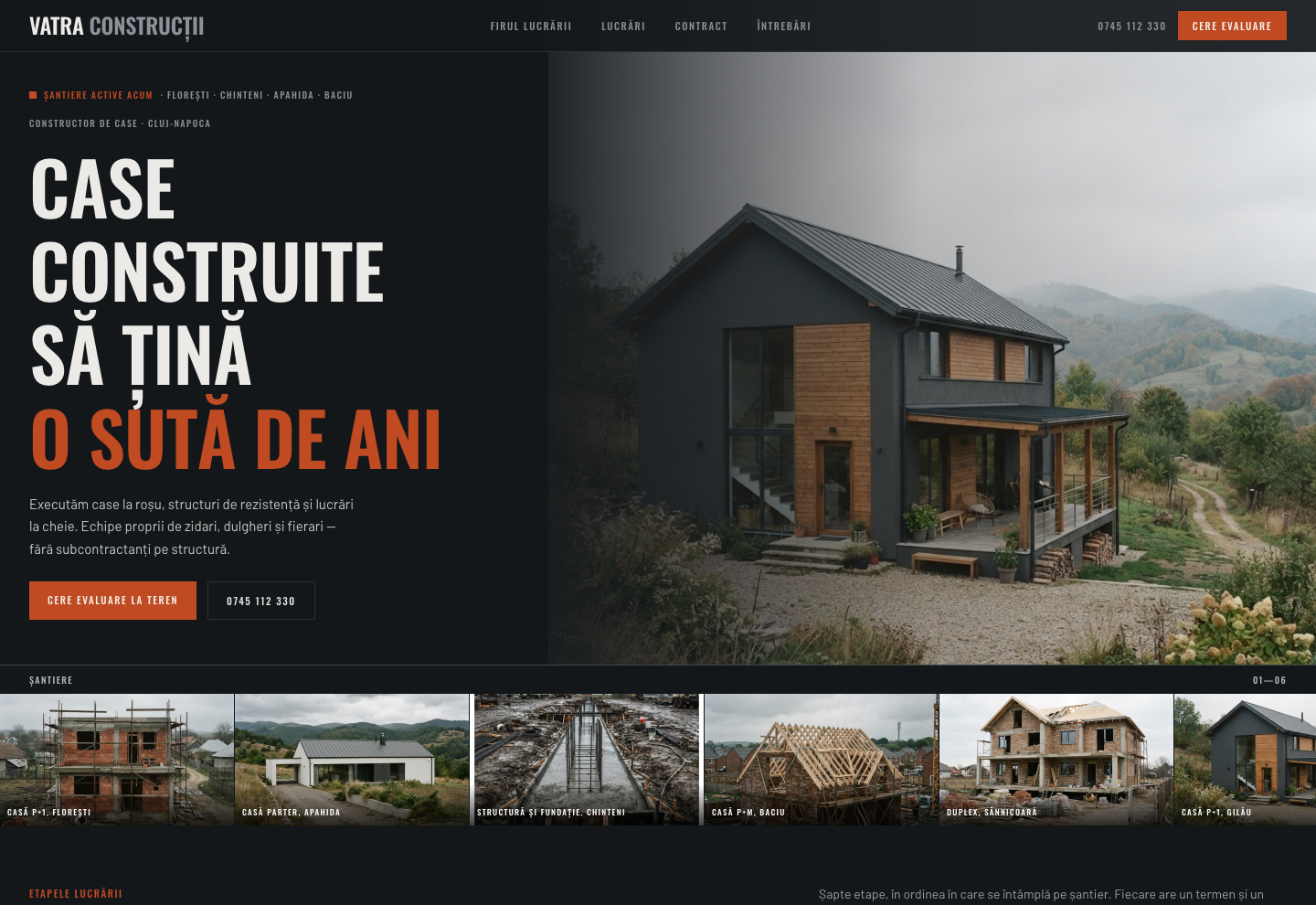Model de site pentru Firmă de construcții — captură VATRA