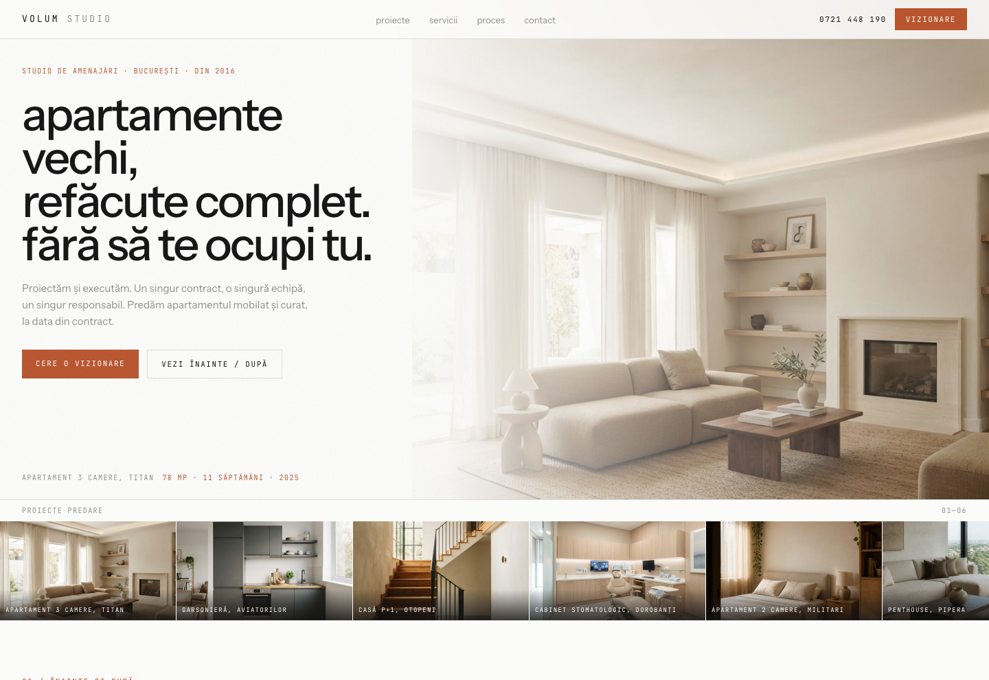 Model de site pentru Amenajări interioare — captură VOLUM